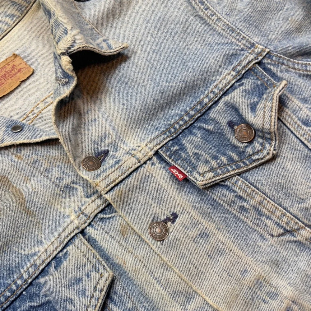 VTG 80s 90s Levis 70506 Denim Type 3 Trucker Jacket Distressed Faded Light USA - Picture 3 of 9